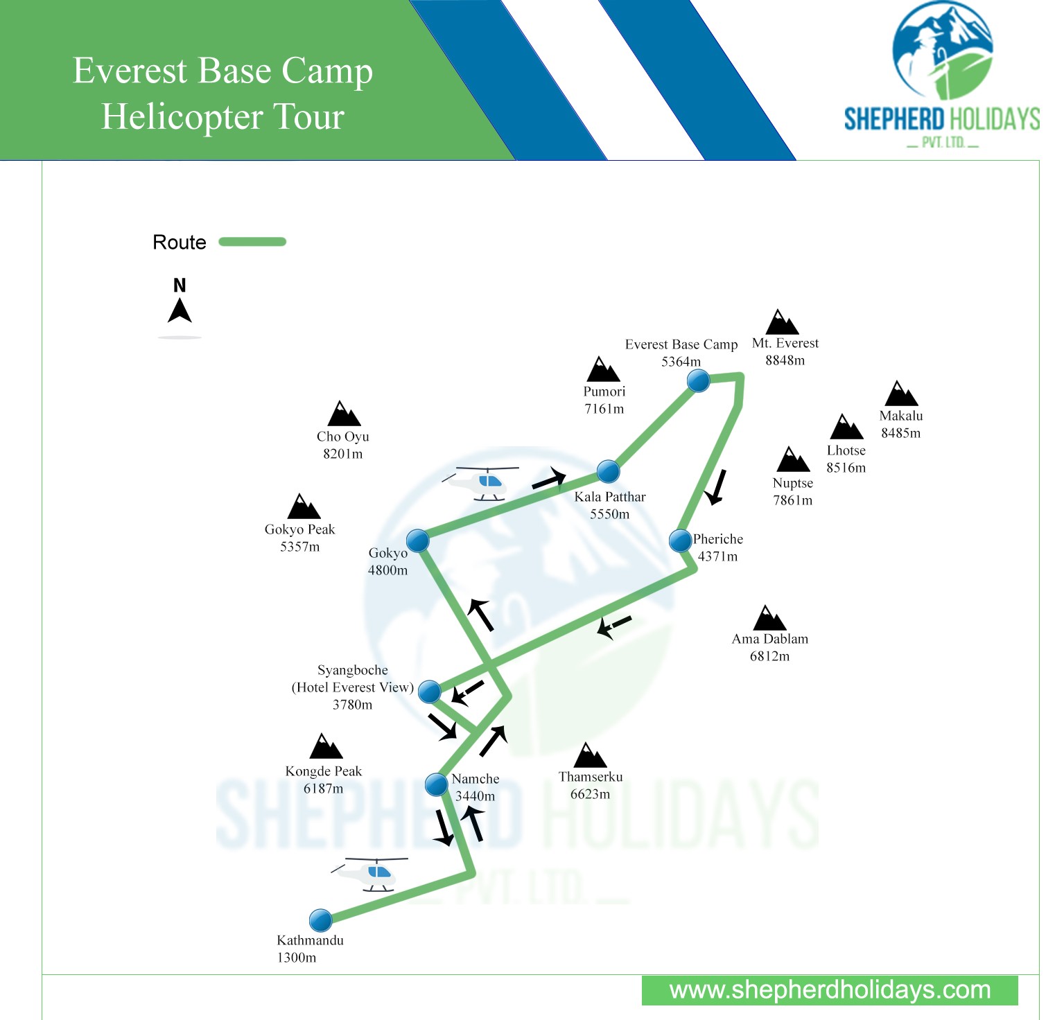 Everest Base Camp Helicopter Tour – 1 day map